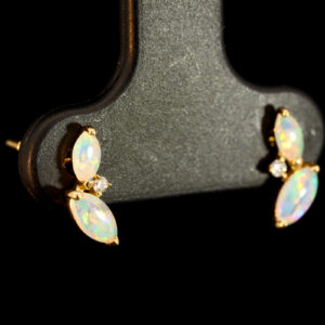 Yellow Gold Blue Green Yellow Orange Pink Crystal Opal and Diamond Earrings
