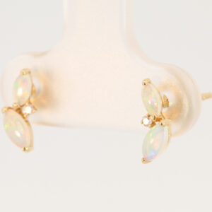 Yellow Gold Blue Green Yellow Orange Pink Crystal Opal and Diamond Earrings