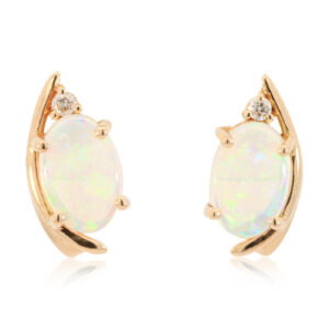 Rose Gold Blue Green Crystal Opal and Diamond Earrings