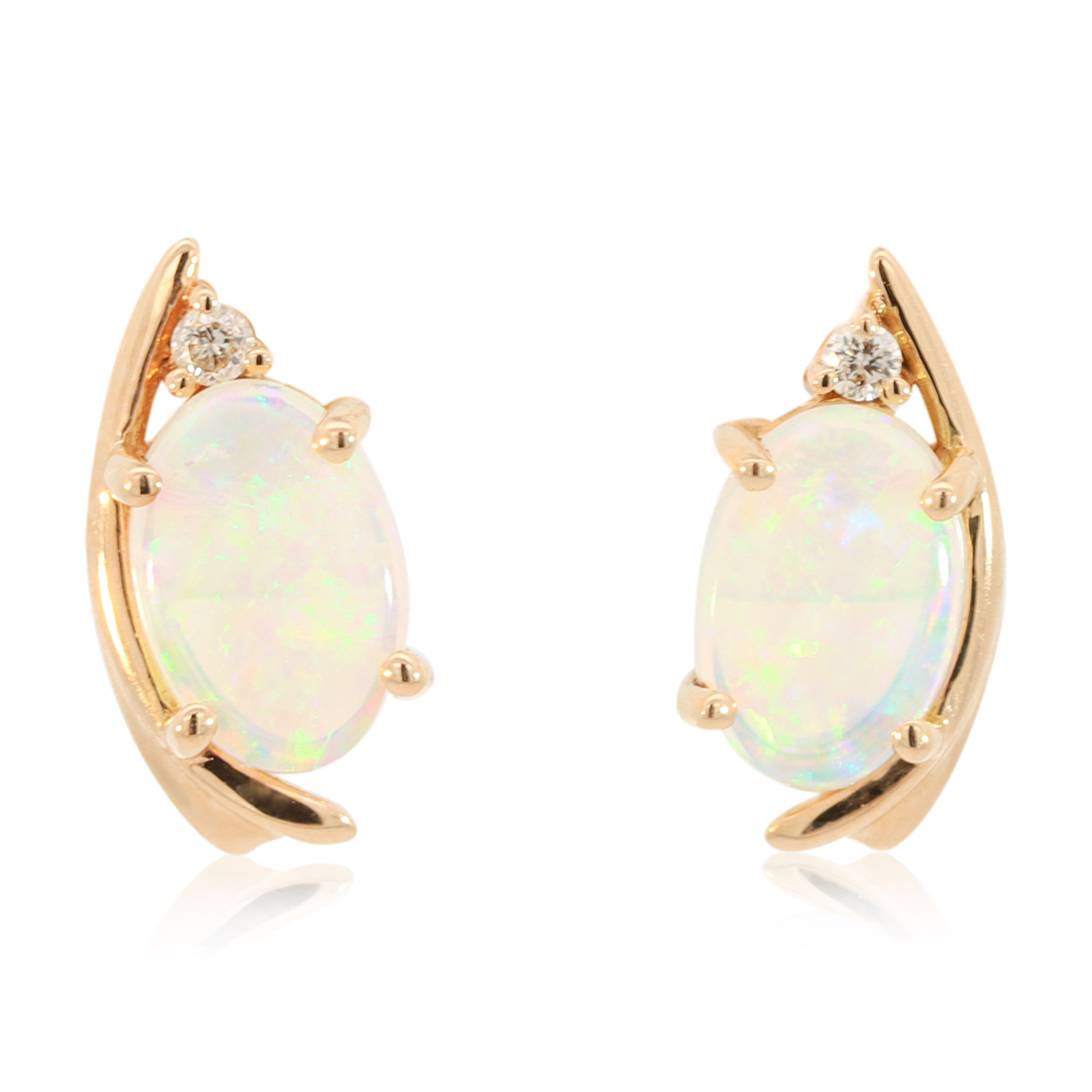 Rose Gold Blue Green Crystal Opal and Diamond Earrings