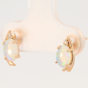 Rose Gold Blue Green Crystal Opal and Diamond Earrings