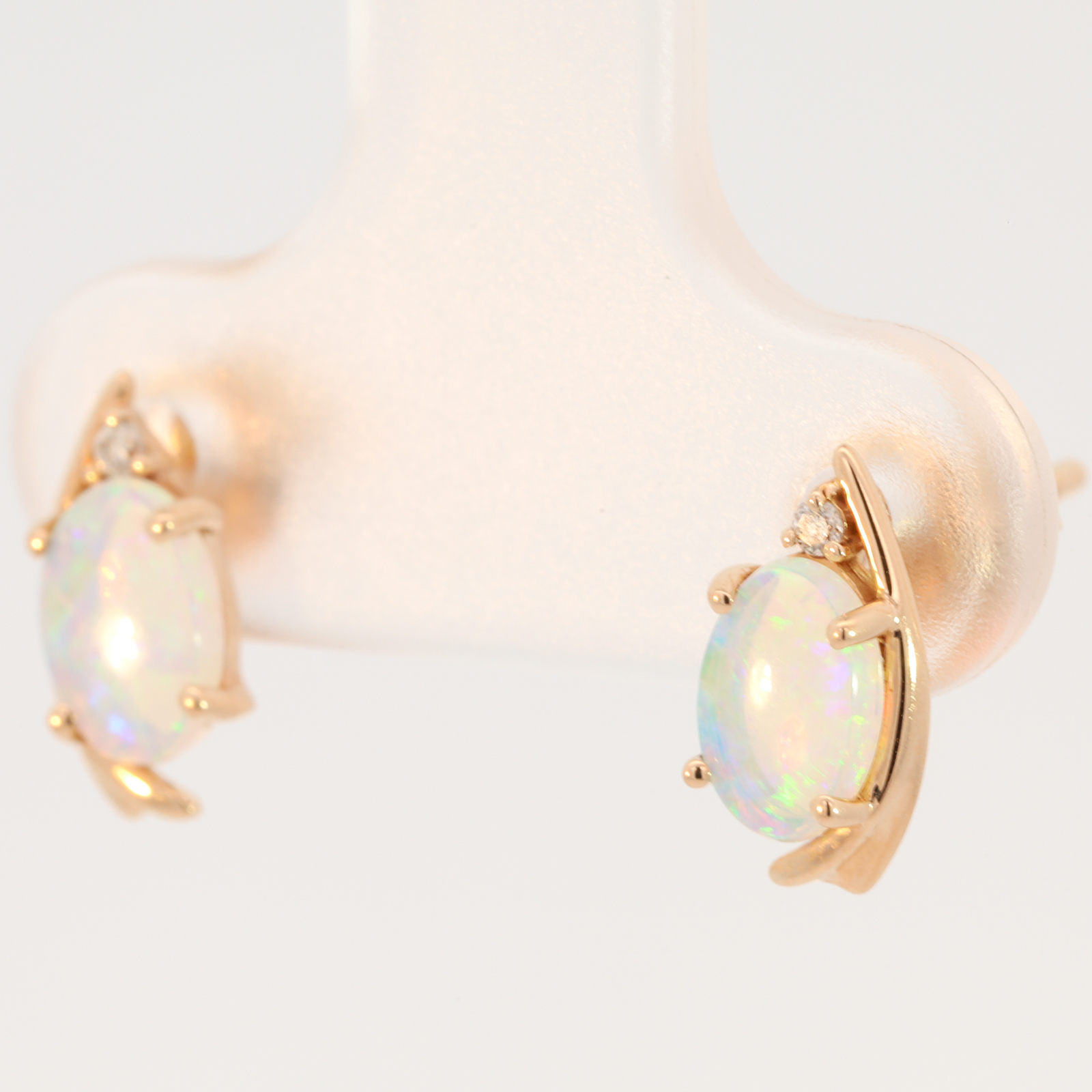Rose Gold Blue Green Crystal Opal and Diamond Earrings