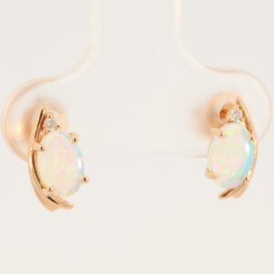 Rose Gold Blue Green Crystal Opal and Diamond Earrings