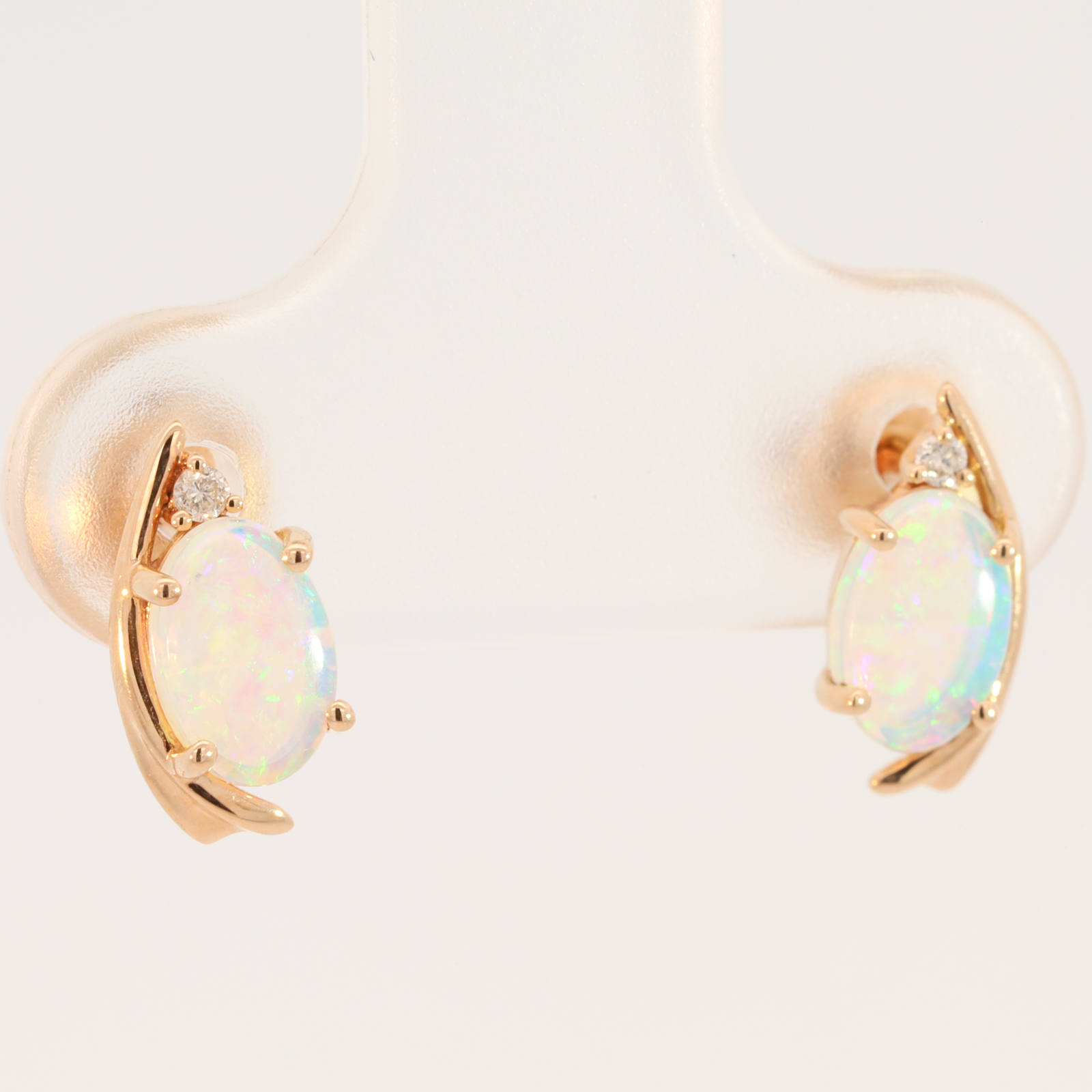 Rose Gold Blue Green Crystal Opal and Diamond Earrings