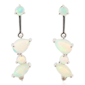 White Gold Blue Green Crystal Opal and Diamond Earrings