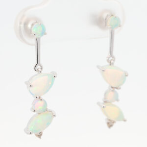 White Gold Blue Green Crystal Opal and Diamond Earrings