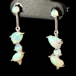 White Gold Blue Green Crystal Opal and Diamond Earrings