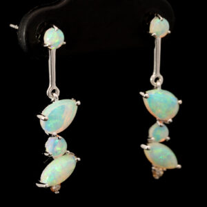 White Gold Blue Green Crystal Opal and Diamond Earrings
