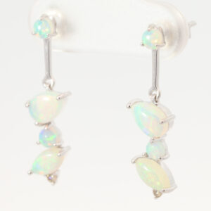 White Gold Blue Green Crystal Opal and Diamond Earrings