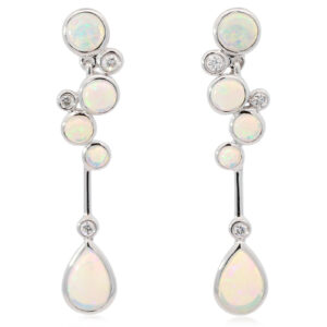 White Gold Blue Green Crystal Opal and Diamond Earrings