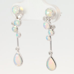 White Gold Blue Green Crystal Opal and Diamond Earrings
