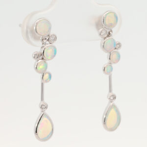 White Gold Blue Green Crystal Opal and Diamond Earrings