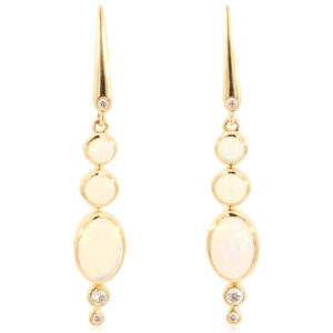 Yellow Gold Blue Green Crystal Opal and Diamond Earrings