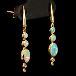 Yellow Gold Blue Green Crystal Opal and Diamond Earrings