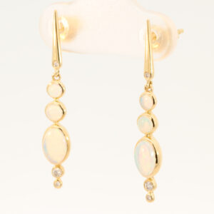 Yellow Gold Blue Green Crystal Opal and Diamond Earrings