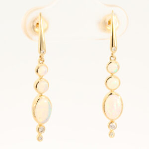 Yellow Gold Blue Green Crystal Opal and Diamond Earrings