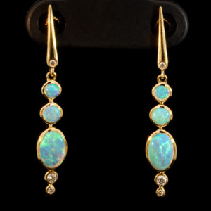 Yellow Gold Blue Green Crystal Opal and Diamond Earrings