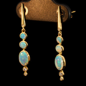 Yellow Gold Blue Green Crystal Opal and Diamond Earrings
