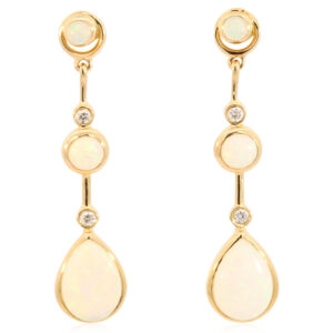 Yellow Gold Blue Green Crystal Opal and Diamond Earrings