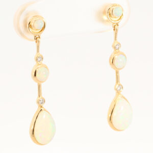 Yellow Gold Blue Green Crystal Opal and Diamond Earrings