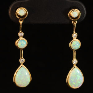 Yellow Gold Blue Green Crystal Opal and Diamond Earrings