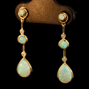 Yellow Gold Blue Green Crystal Opal and Diamond Earrings
