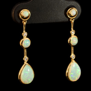 Yellow Gold Blue Green Crystal Opal and Diamond Earrings