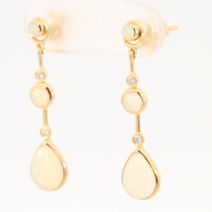 Yellow Gold Blue Green Crystal Opal and Diamond Earrings