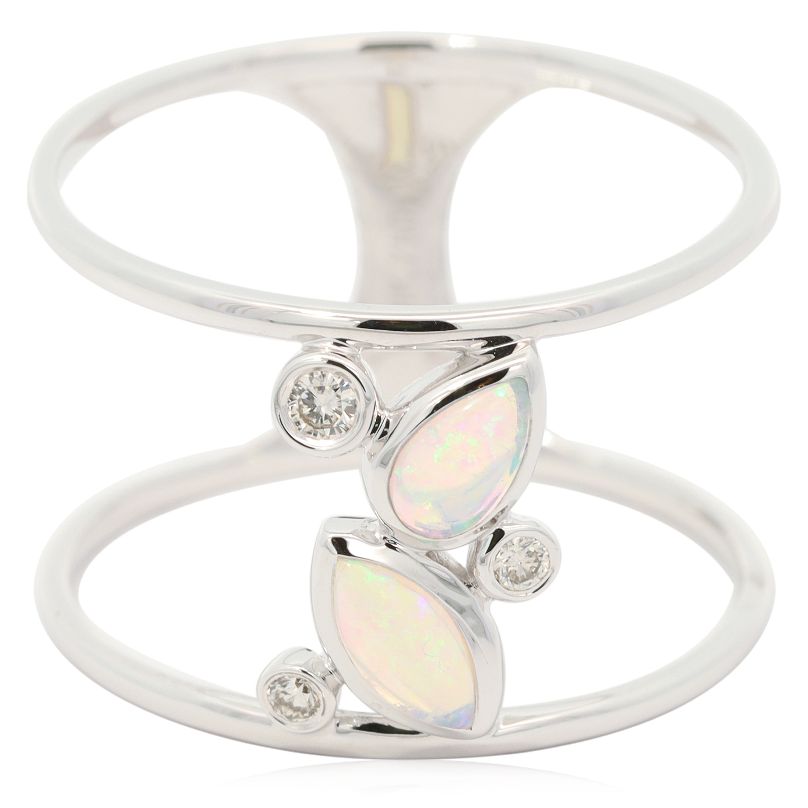 White Gold Blue Green Crystal Opal and Diamond Ring