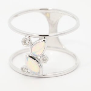 White Gold Blue Green Crystal Opal and Diamond Ring
