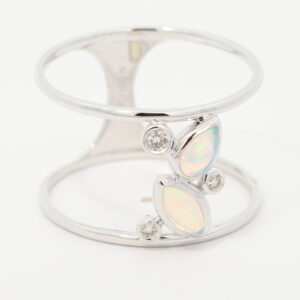 White Gold Blue Green Crystal Opal and Diamond Ring
