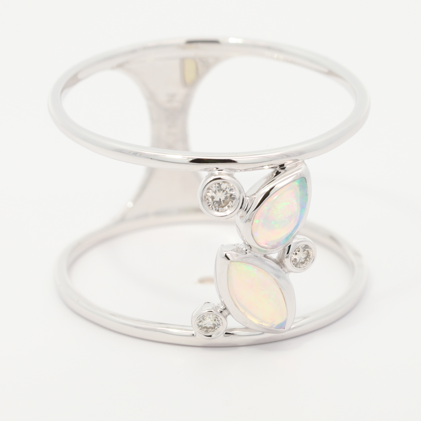 White Gold Blue Green Crystal Opal and Diamond Ring