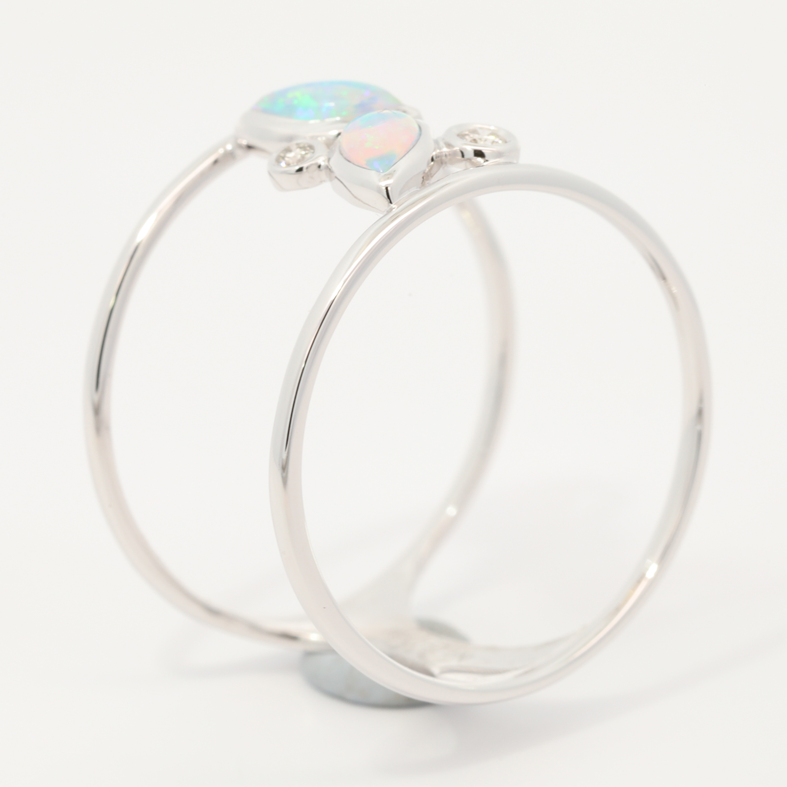 White Gold Blue Green Crystal Opal and Diamond Ring