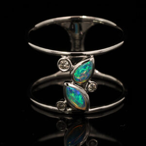 White Gold Blue Green Crystal Opal and Diamond Ring