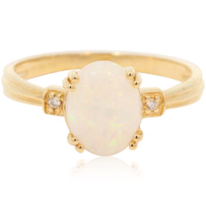 Yellow Gold Green Yellow Orange White Crystal Opal and Diamond Ring