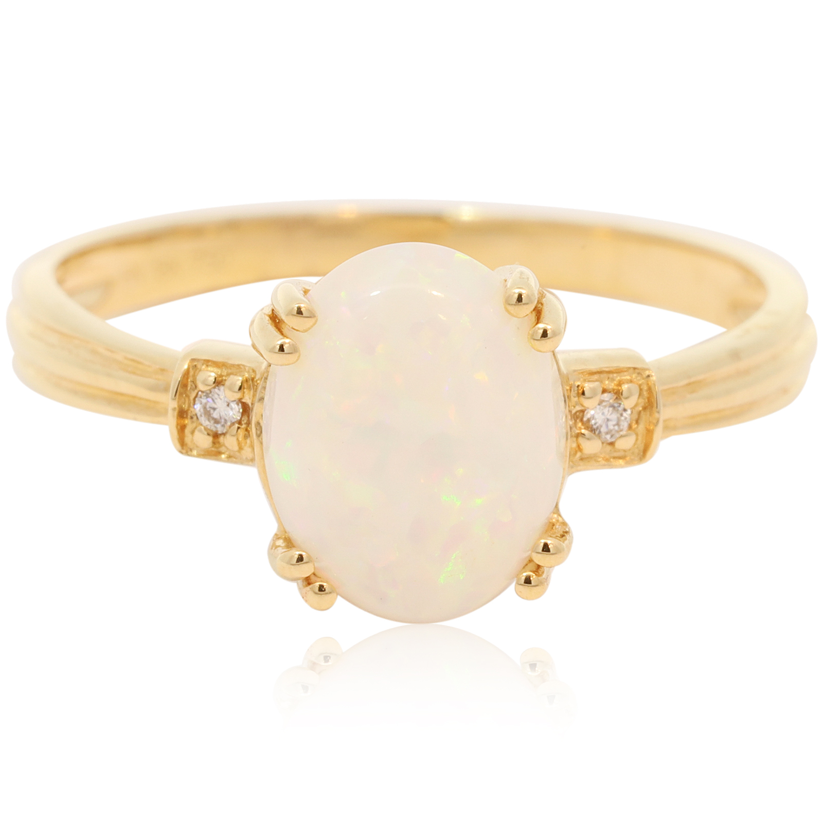 Yellow Gold Green Yellow Orange White Crystal Opal and Diamond Ring