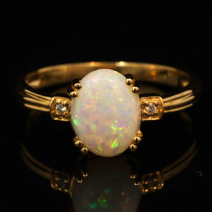 Yellow Gold Green Yellow Orange White Crystal Opal and Diamond Ring
