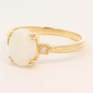 Yellow Gold Green Yellow Orange White Crystal Opal and Diamond Ring