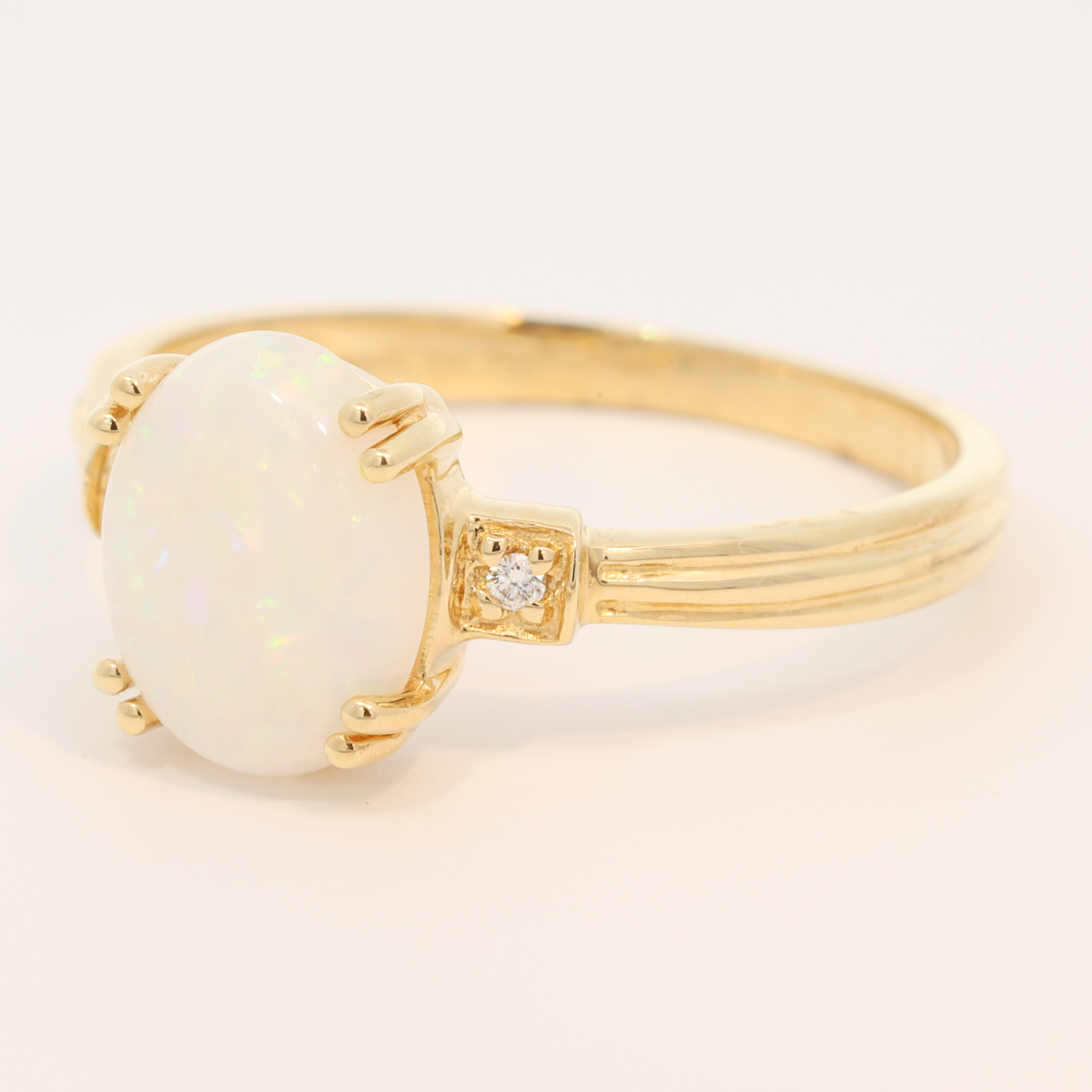 Yellow Gold Green Yellow Orange White Crystal Opal and Diamond Ring