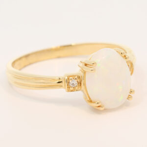 Yellow Gold Green Yellow Orange White Crystal Opal and Diamond Ring