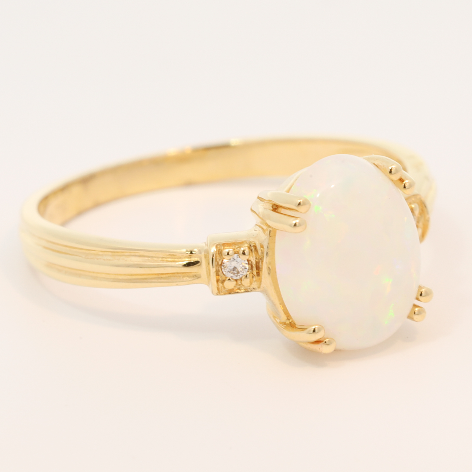 Yellow Gold Green Yellow Orange White Crystal Opal and Diamond Ring