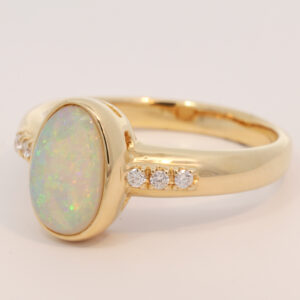 Yellow Gold Blue Green Yellow Orange Crystal Opal and Diamond Ring
