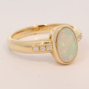 Yellow Gold Blue Green Yellow Orange Crystal Opal and Diamond Ring