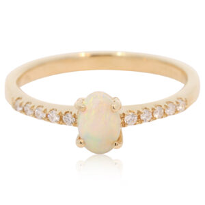 Yellow Gold Blue Green Yellow Orange Crystal Opal and Diamond Ring