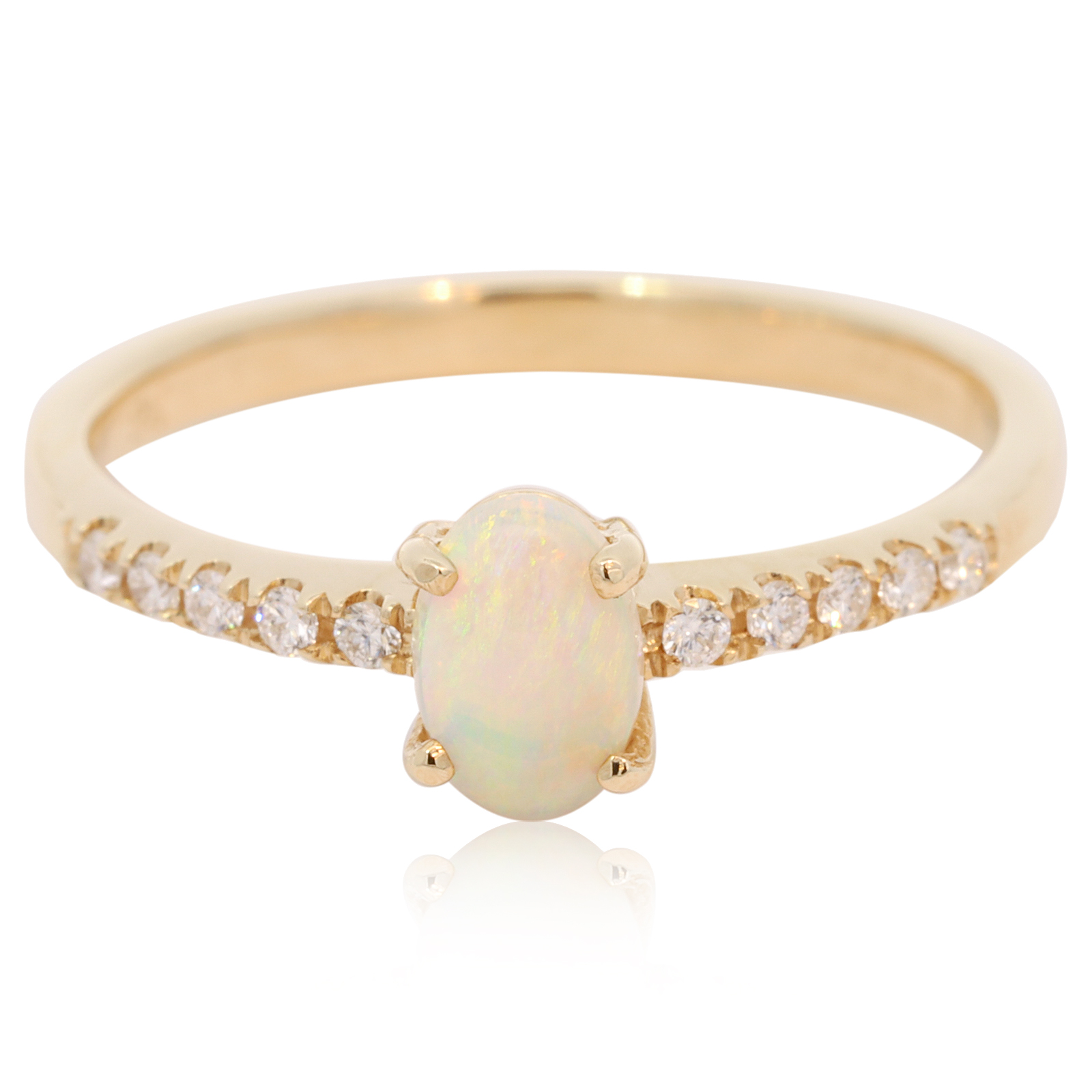 Yellow Gold Blue Green Yellow Orange Crystal Opal and Diamond Ring