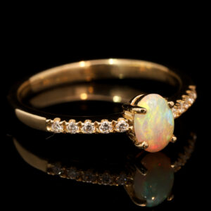 Yellow Gold Blue Green Yellow Orange Crystal Opal and Diamond Ring