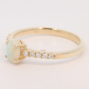 Yellow Gold Blue Green Yellow Orange Crystal Opal and Diamond Ring