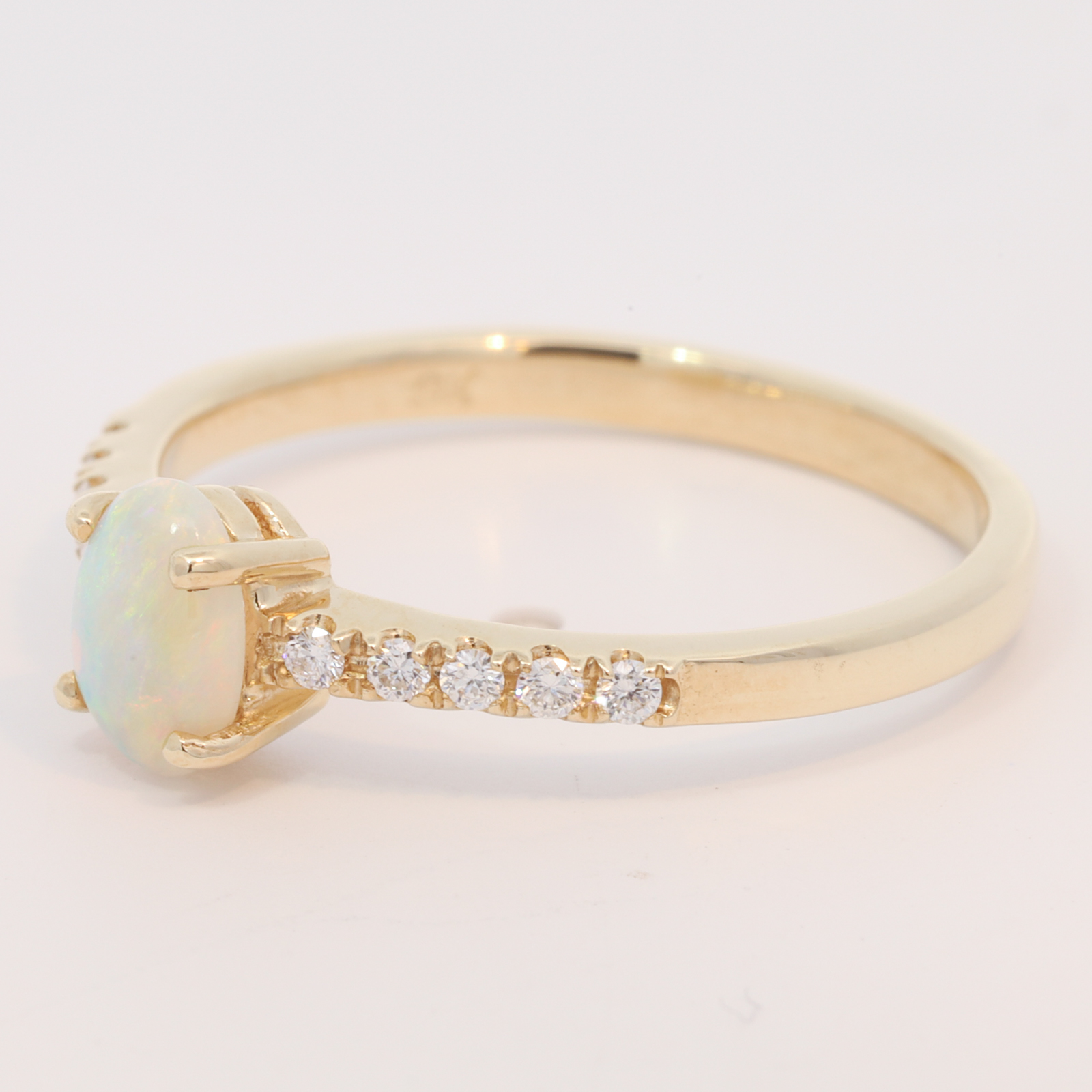 Yellow Gold Blue Green Yellow Orange Crystal Opal and Diamond Ring