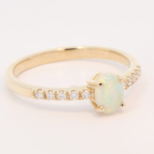 Yellow Gold Blue Green Yellow Orange Crystal Opal and Diamond Ring