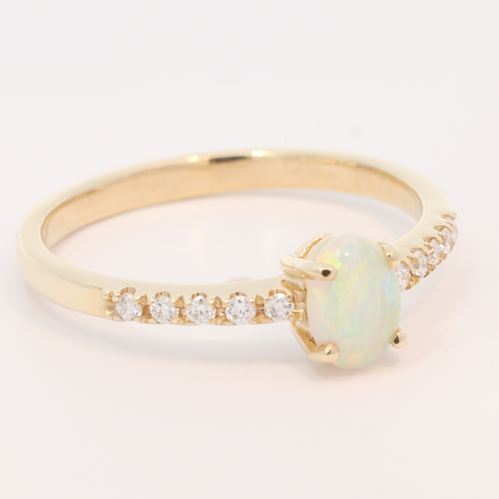 Yellow Gold Blue Green Yellow Orange Crystal Opal and Diamond Ring